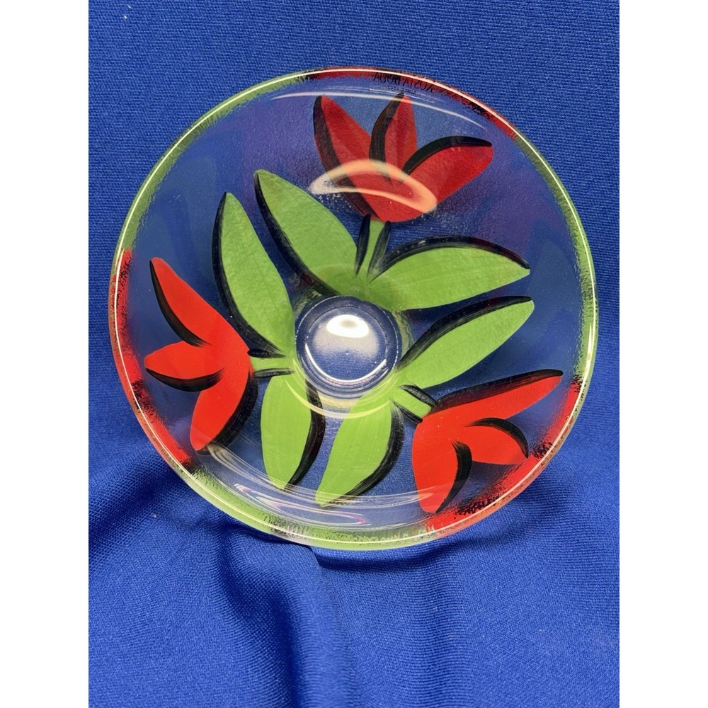 Kosta Boda Tulipa Art Glass Bowl 5.5" Hand Painted Signed Ulrica Hydman-Vallien